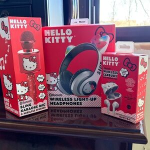 Hello Kitty Bluetooth Headphones and Earbuds Set - Red, White, and Black
